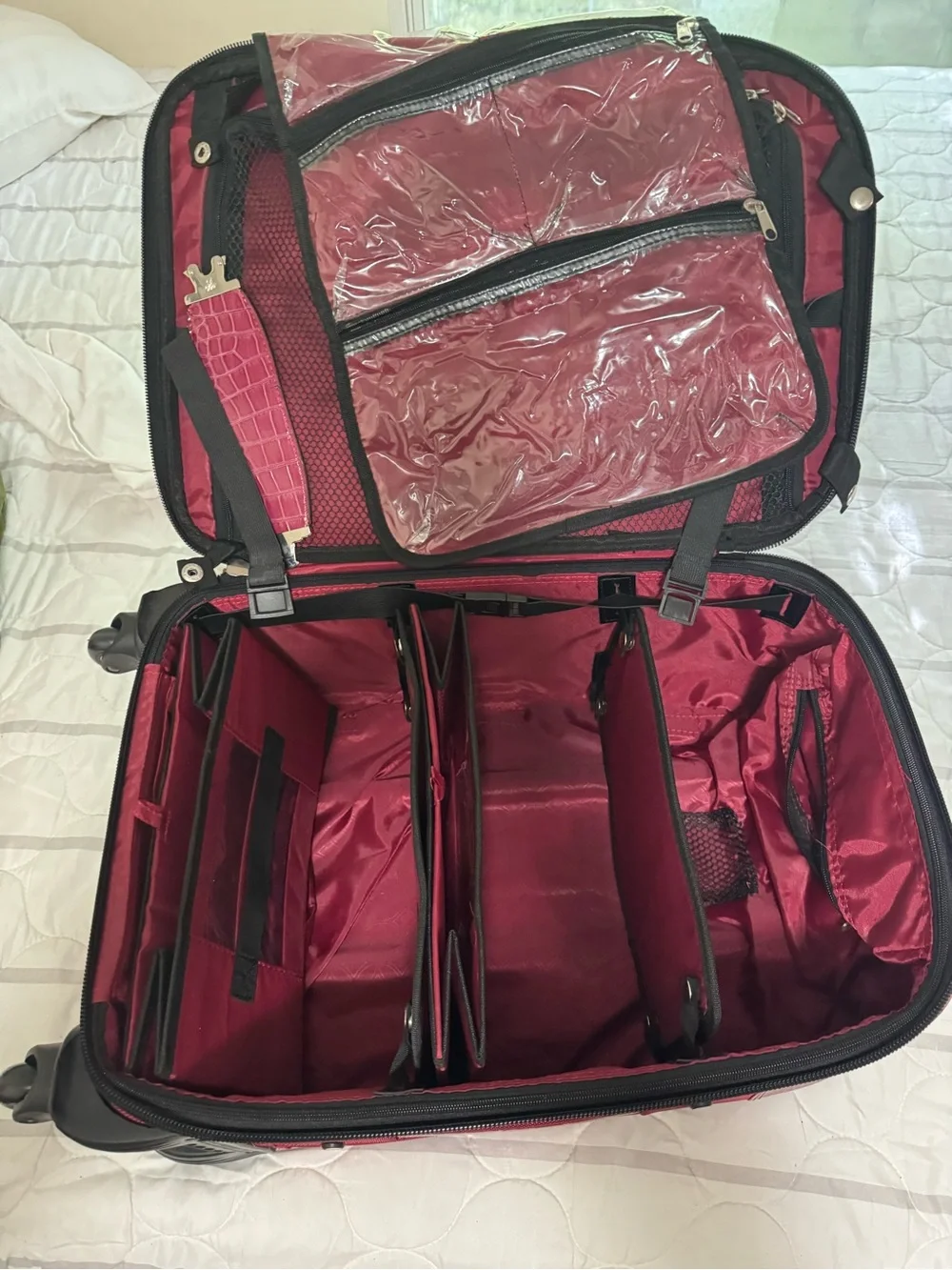 Glossy Red Croc-Texture Carry-On Travel Bag